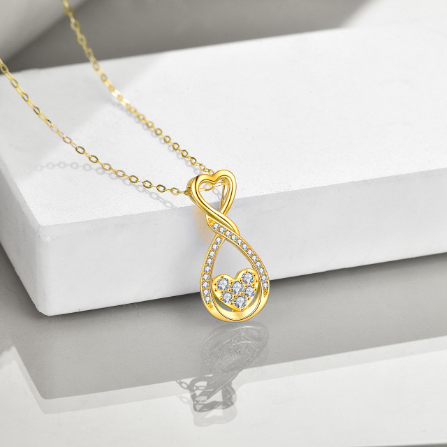 Collier en or 14K à pendentifs en zircon cubique avec symbole du coeur et de l'infini-2