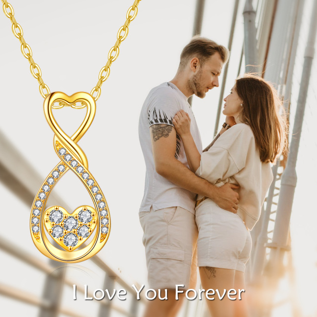 Collier en or 14K à pendentifs en zircon cubique avec symbole du coeur et de l'infini-4