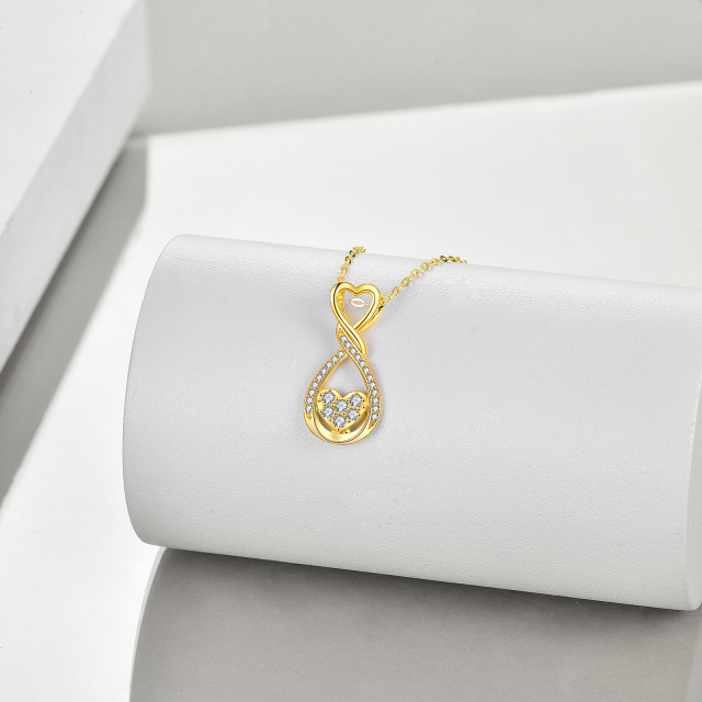 Collier en or 14K à pendentifs en zircon cubique avec symbole du coeur et de l'infini-3