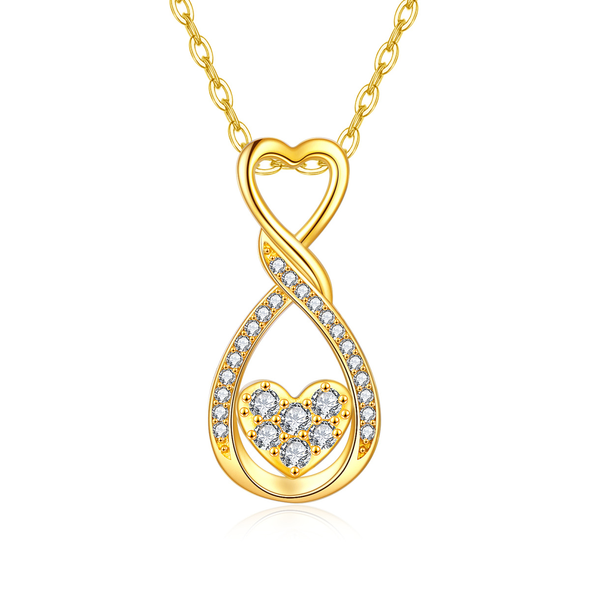 14K Gold Cubic Zirconia Heart & Infinity Symbol Pendant Necklace-1