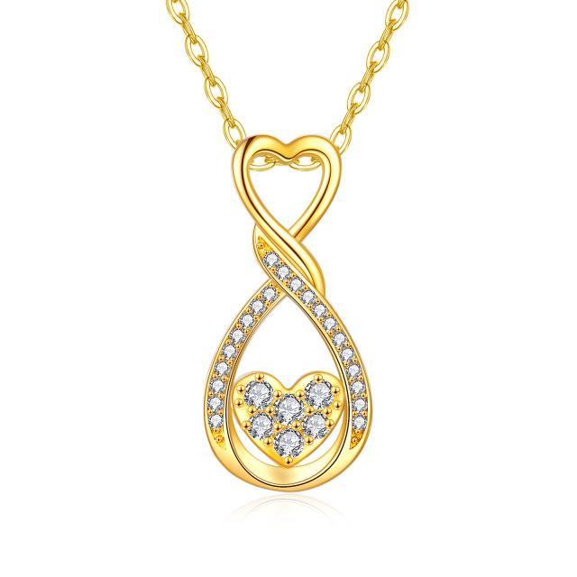 Collier en or 14K à pendentifs en zircon cubique avec symbole du coeur et de l'infini-0