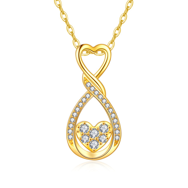 14K Gold Cubic Zirconia Heart & Infinity Symbol Pendant Necklace-0