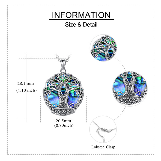 Sterling Silver Circular Shaped Abalone Shellfish Tree Of Life & Celtic Knot Pendant Necklace-4