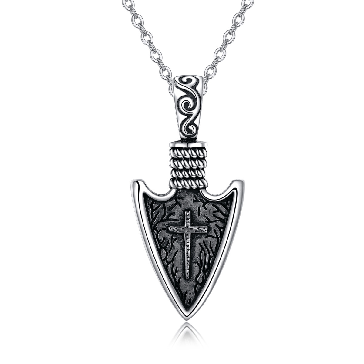 Sterling Silver Cross & Viking Spear Head Pendant Necklace for Men-1
