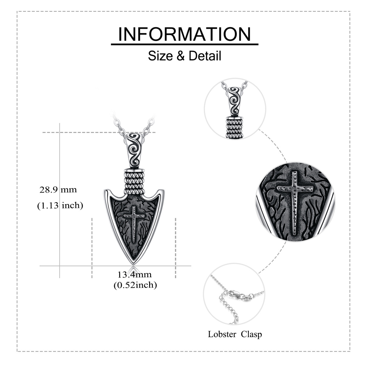 Collier en argent sterling avec pendentif croix et tête de lance viking pour hommes-5