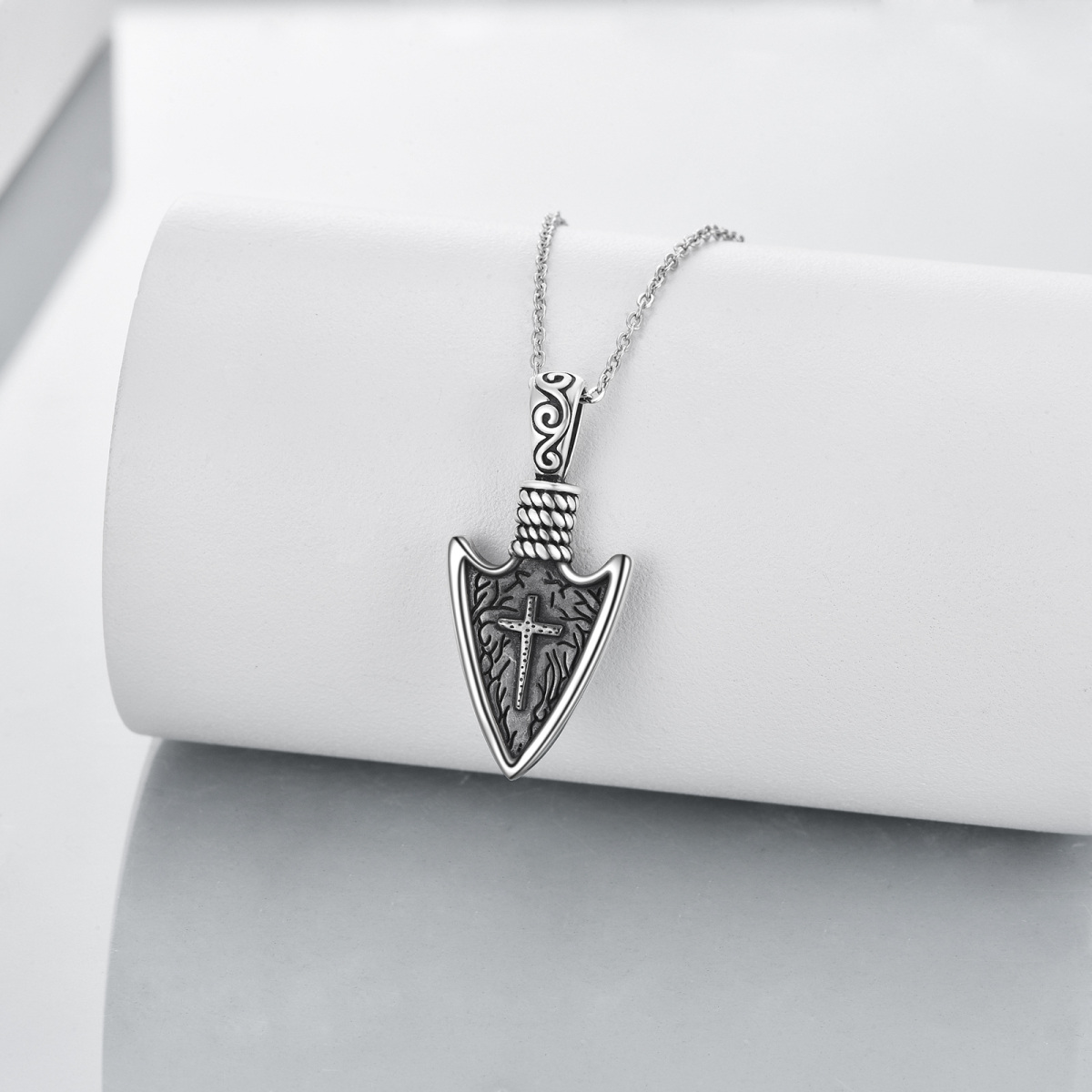 Collier en argent sterling avec pendentif croix et tête de lance viking pour hommes-3