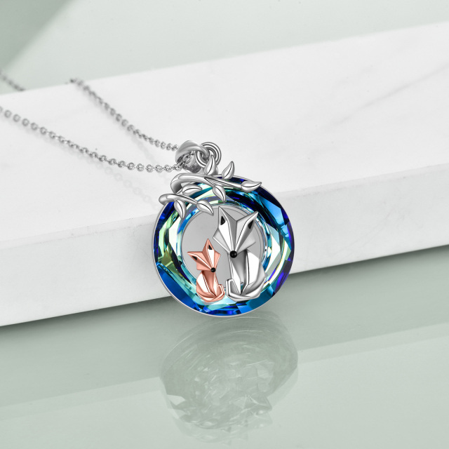 Sterling Silver Two-tone Fox Crystal Pendant Necklace-3