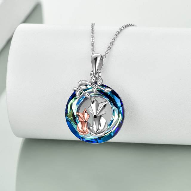 Sterling Silver Two-tone Fox Crystal Pendant Necklace-2