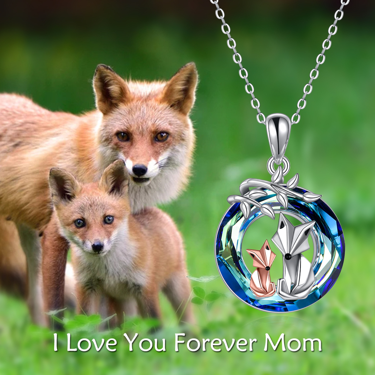 Sterling Silver Two-tone Fox Crystal Pendant Necklace-6