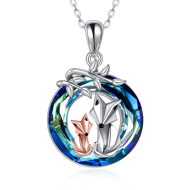 Sterling Silver Two-tone Fox Crystal Pendant Necklace-0
