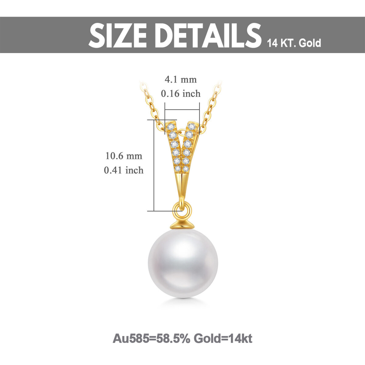 14K Gold Cubic Zirkonia & Perle kugelförmige Anhänger Halskette-6