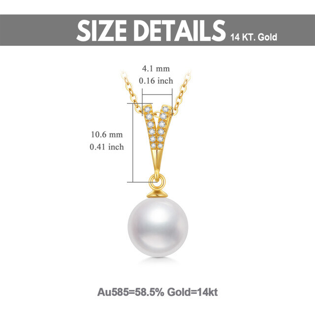 Collier à pendentif sphérique en or 14K avec zircon cubique et perles-5