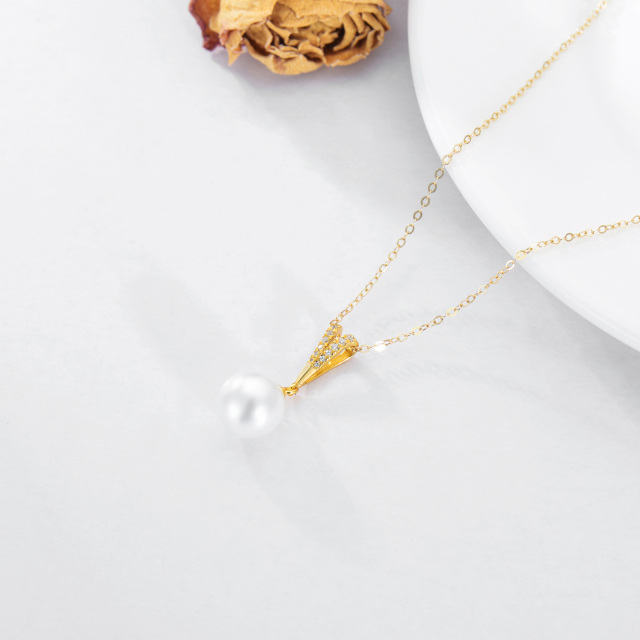14K Gold Cubic Zirconia & Pearl Spherical Pendant Necklace-4