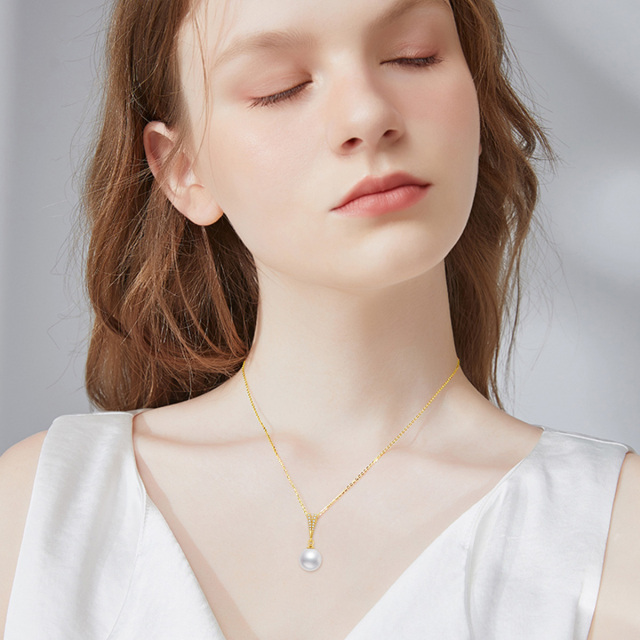 Collar colgante esférico de oro de 14 quilates con circonita cúbica y perla-1