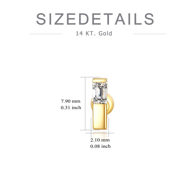 14K Gold Hand-cut Cubic Zircon Bar Stud Earrings with Push Back Minimalist for Women-4