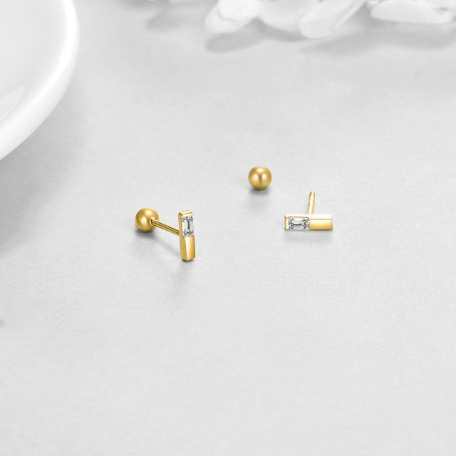 Brincos de barra de zircão cúbico cortados à mão em ouro 14K com push back minimalista para mulheres-3