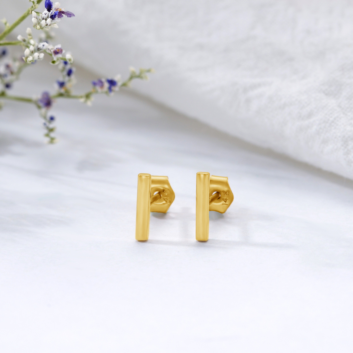 14K Gold Bar Stud Earrings-4