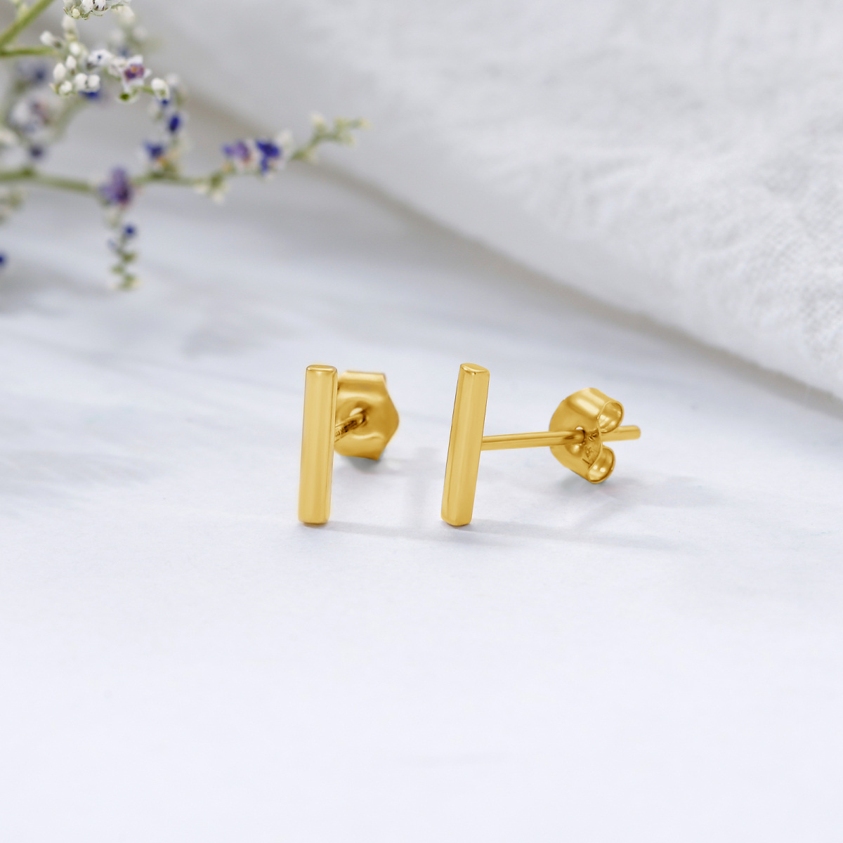 14K Gold Bar Stud Earrings-3