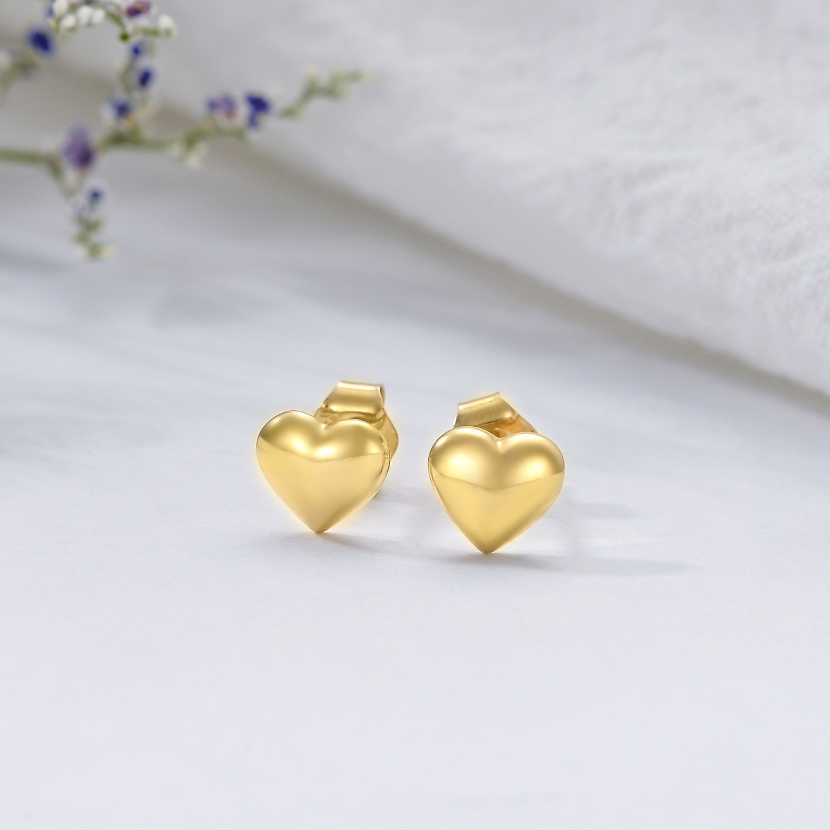 14K Gold Heart Stud Earrings-5