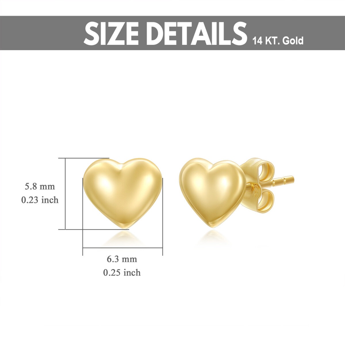 14K Gold Heart Stud Earrings-3