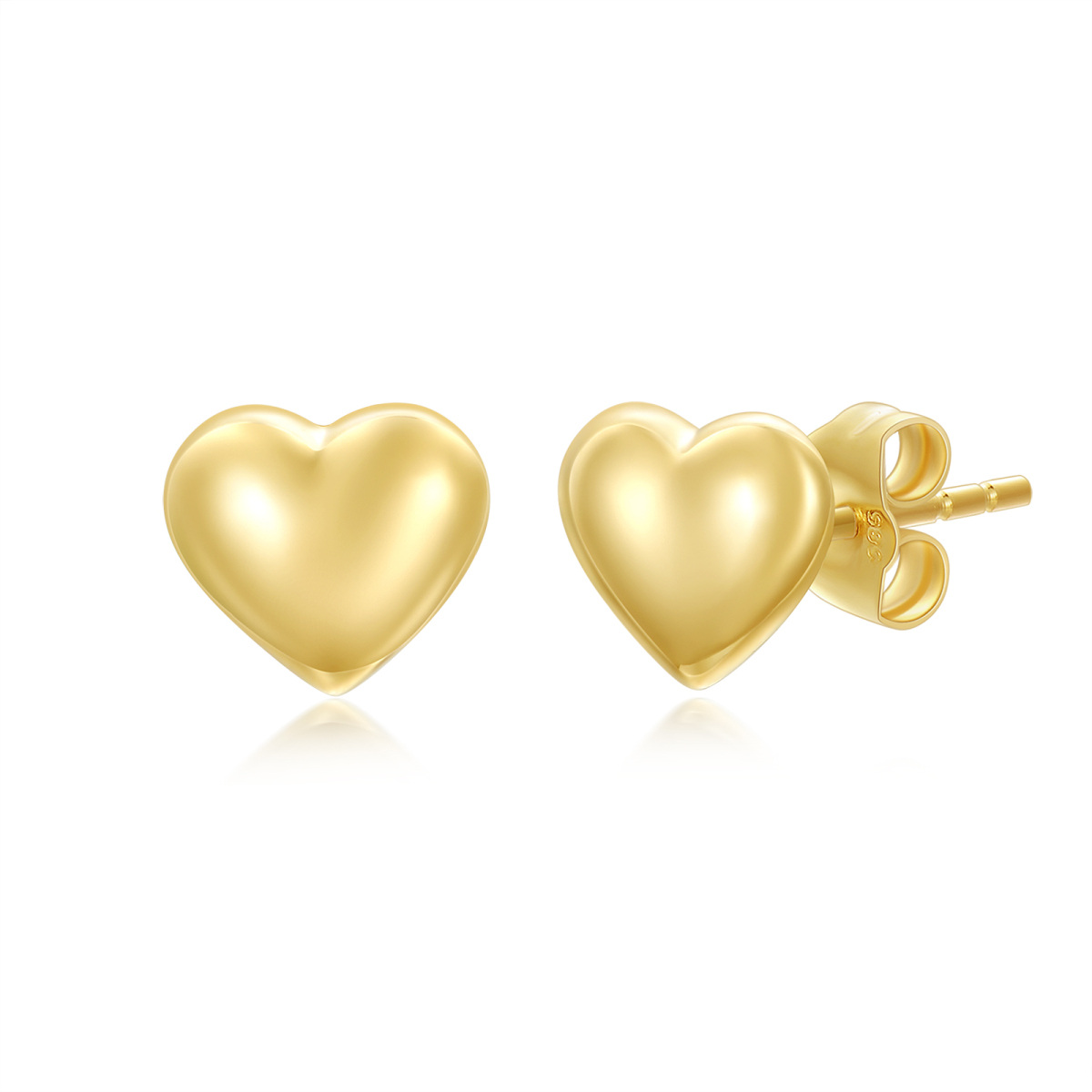 14K Gold Heart Stud Earrings-1