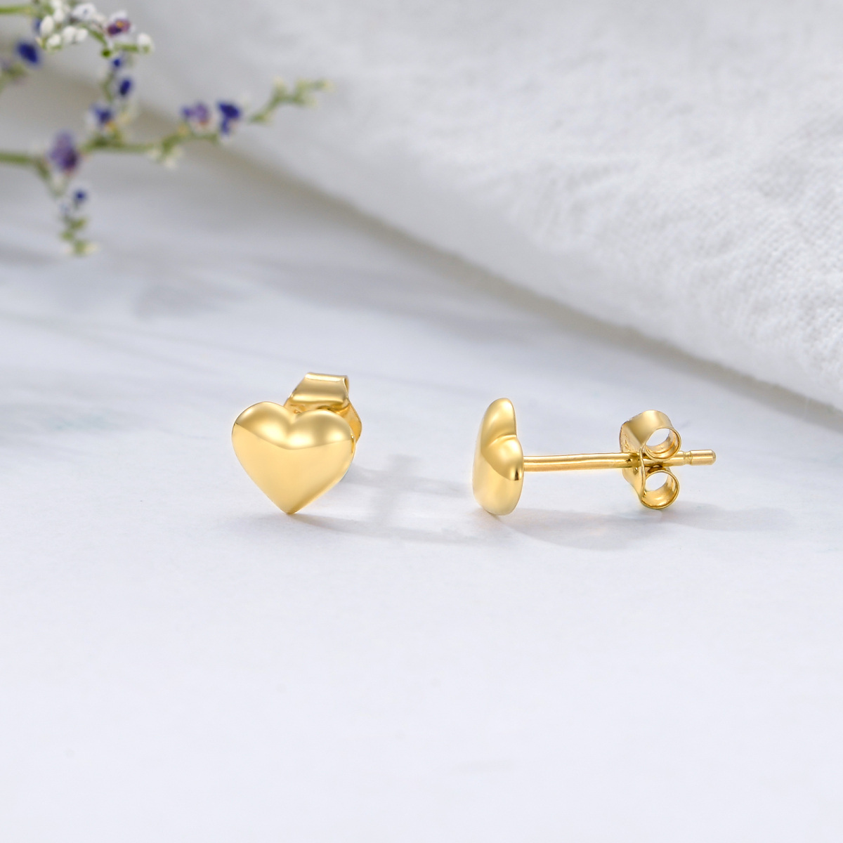 14K Gold Heart Stud Earrings-6