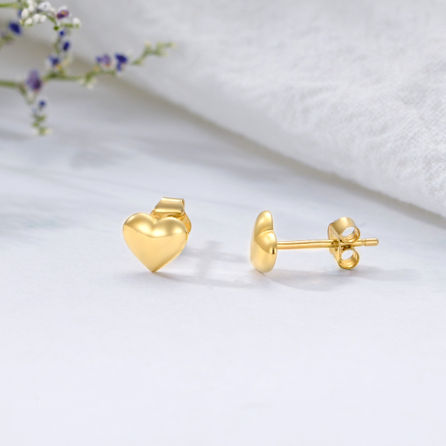 14K Gold Heart Stud Earrings-6