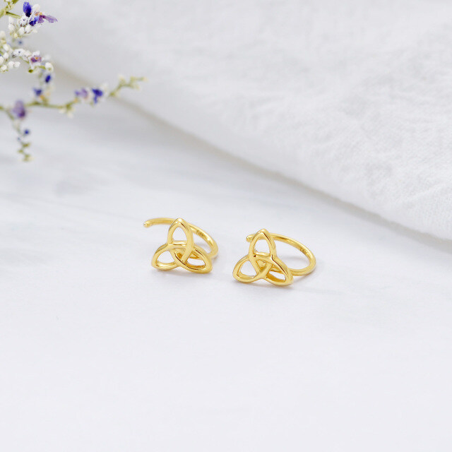 14K Solid Gold Half Hoop Celtic Knot Stud Earrings for Women-3