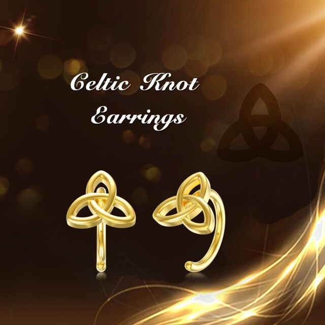14K Solid Gold Half Hoop Celtic Knot Stud Earrings for Women-5