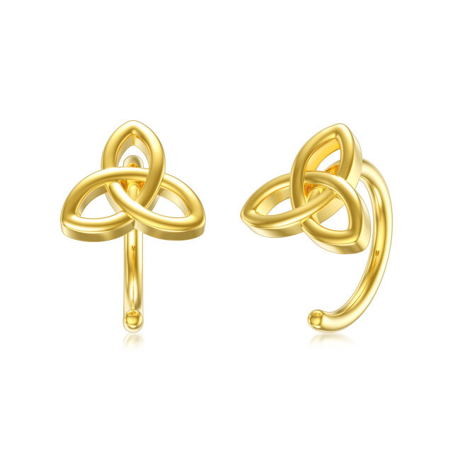 14K Solid Gold Half Hoop Celtic Knot Stud Earrings for Women-0