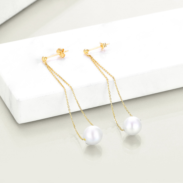 14K Gold Pearl Drop Earrings-3