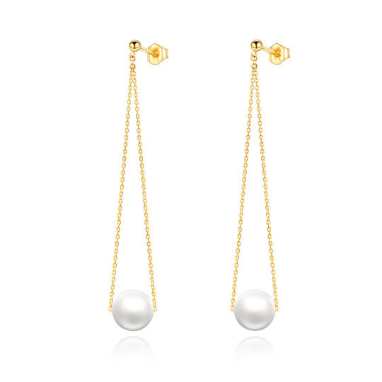 Pendientes colgantes de perlas de oro de 14 quilates