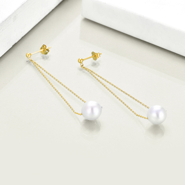 14K Gold Pearl Drop Earrings-4