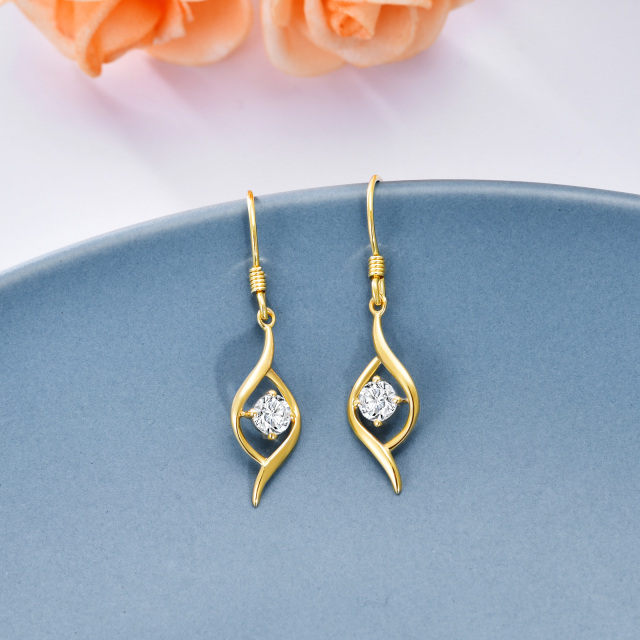 14K Gold Round Moissanite Drop Earrings-3