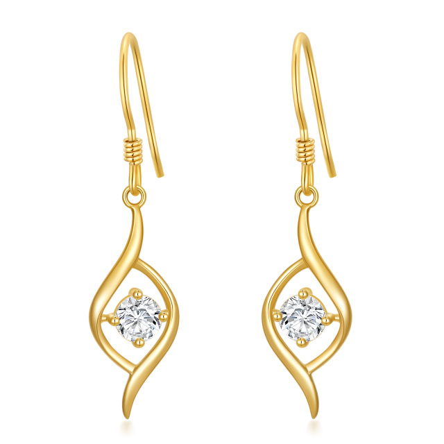 Boucles d'oreilles pendantes en or 14K avec Moissanite ronde-0