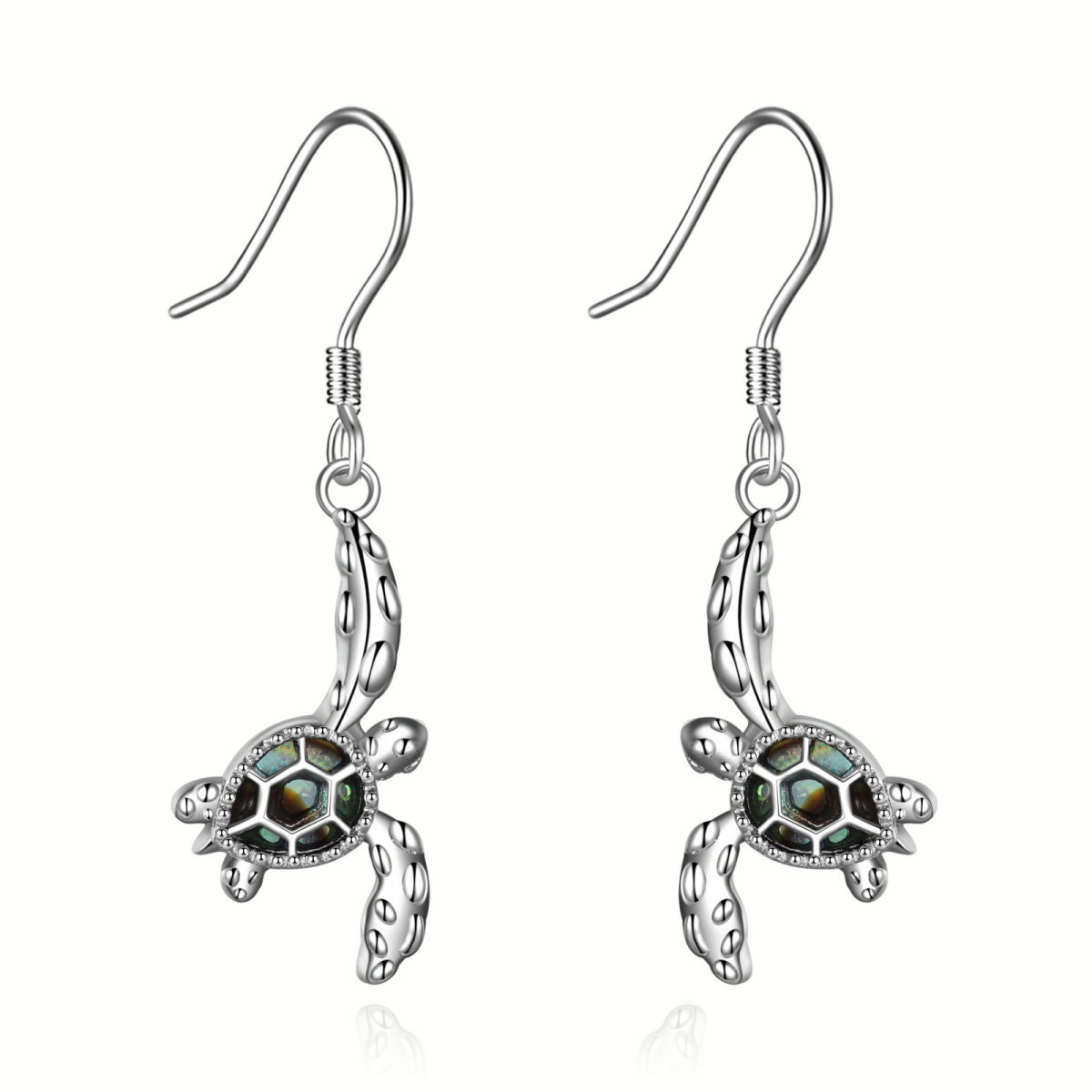 Pendants d'oreilles en argent Abalone Coquillage Tortue de mer-1