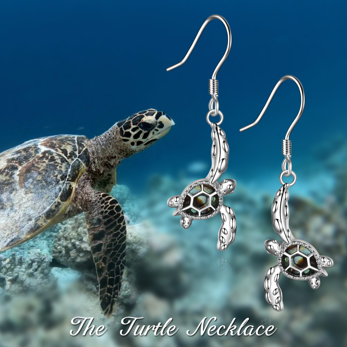 Sterling Silver Abalone Shellfish Sea Turtle Drop Earrings-6