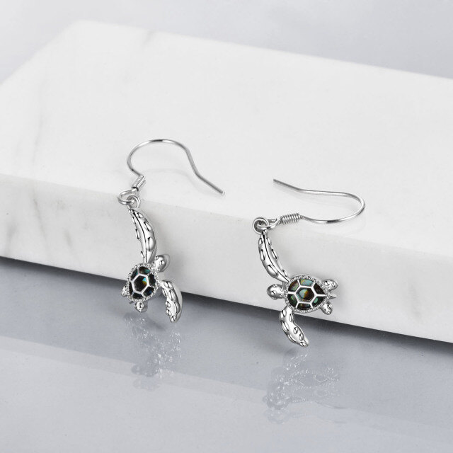 Sterling Silver Abalone Shellfish Sea Turtle Drop Earrings-1