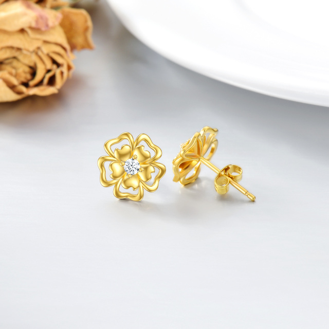 14K Solid Gold with Moissanite Flower Stud Earrings With Push Backs for Females-3