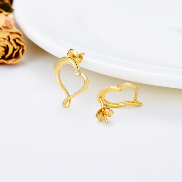 14K Gold Circular Shaped Zircon Heart Stud Earrings-3