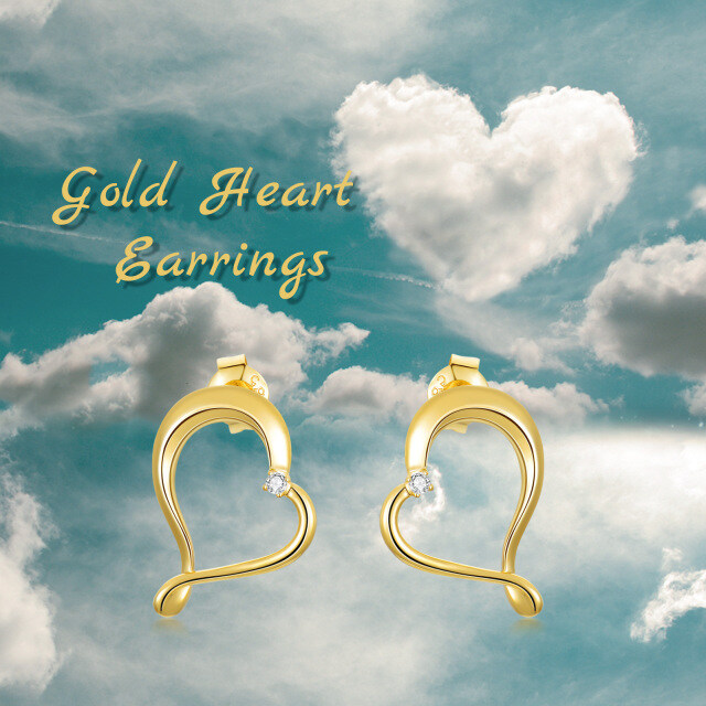 14K Gold Circular Shaped Zircon Heart Stud Earrings-5