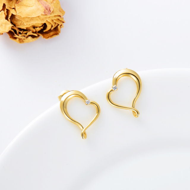 14K Gold Circular Shaped Zircon Heart Stud Earrings-2