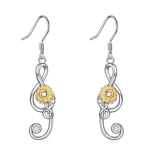 Sterling Silber mit Rose vergoldet Sonnenblume & Musik Symbol Tropfen Ohrringe