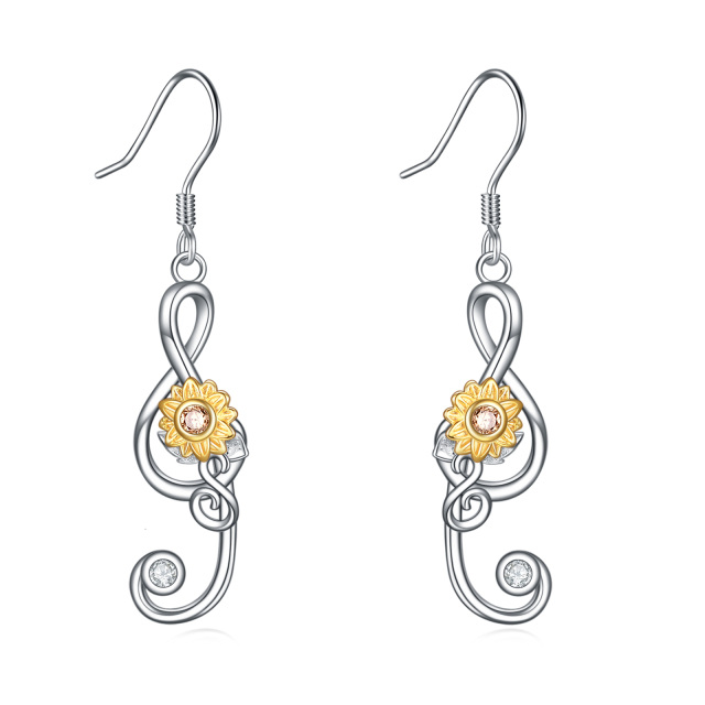 Sterling Silber mit Rose vergoldet Sonnenblume & Musik Symbol Tropfen Ohrringe-0