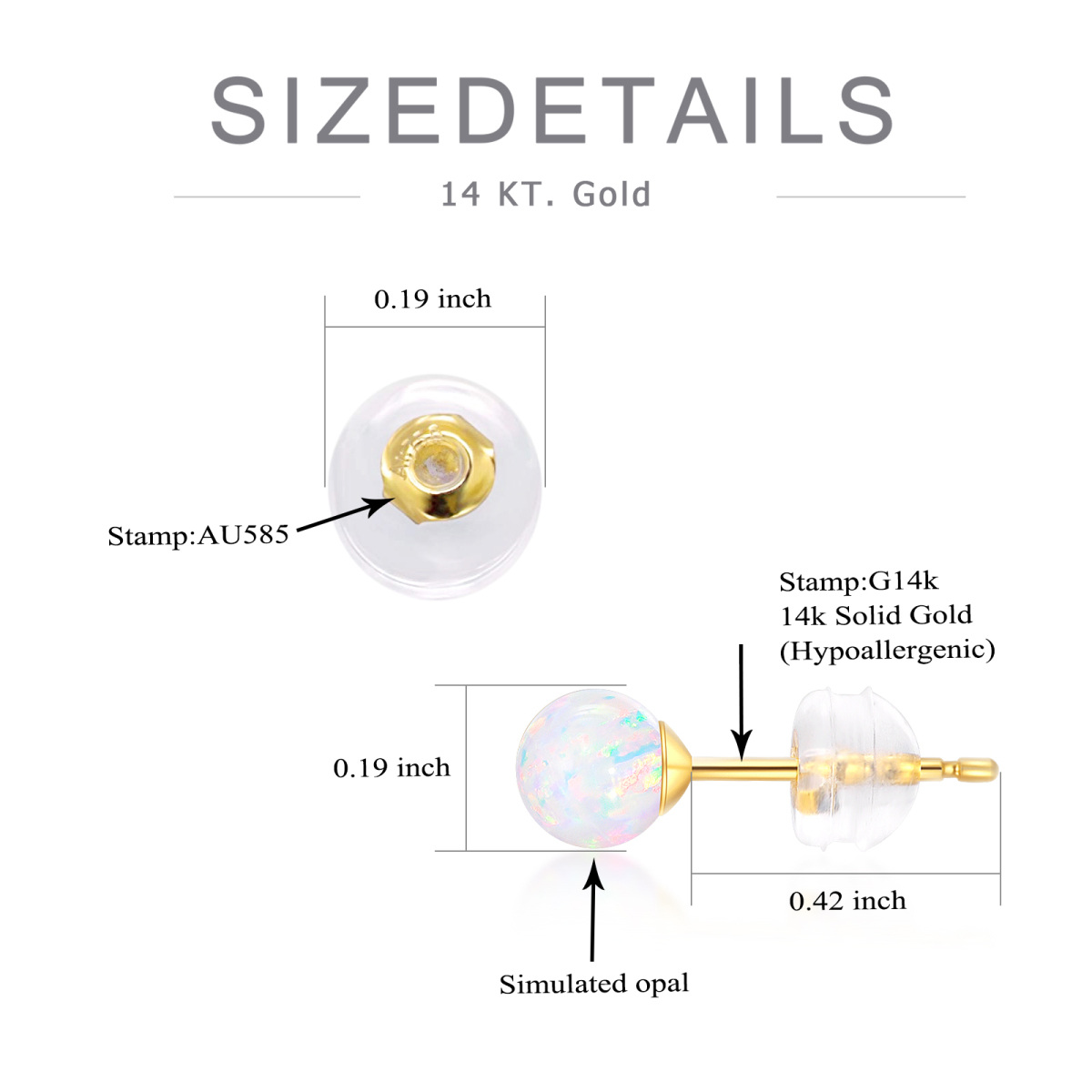 14K Gold kreisförmig Opal Runde Ohrstecker-5