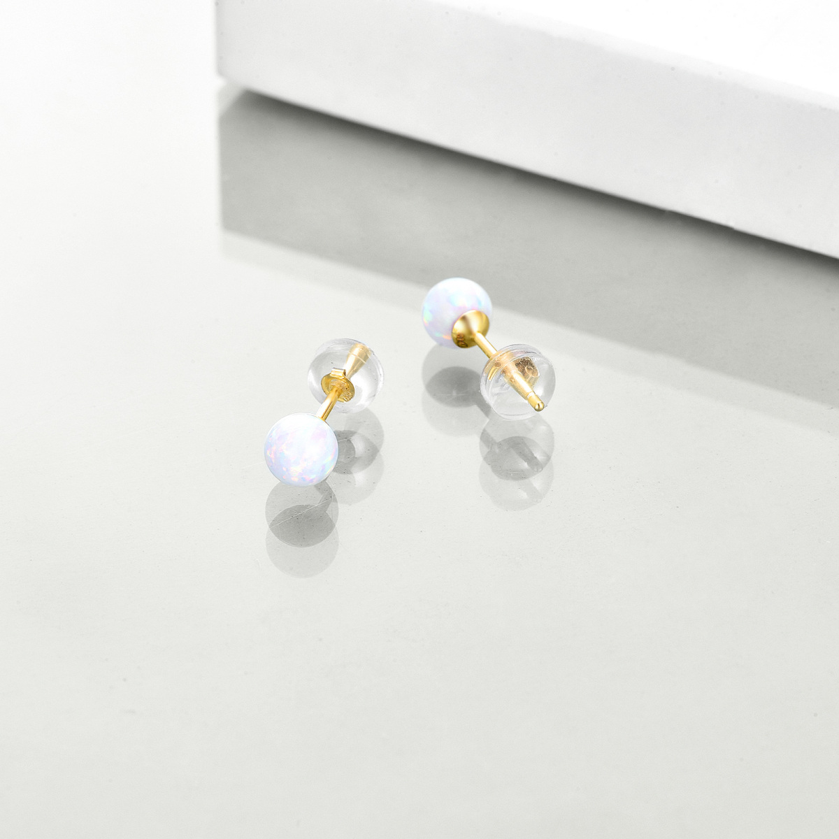 14K Gold Circular Shaped Opal Round Stud Earrings-3