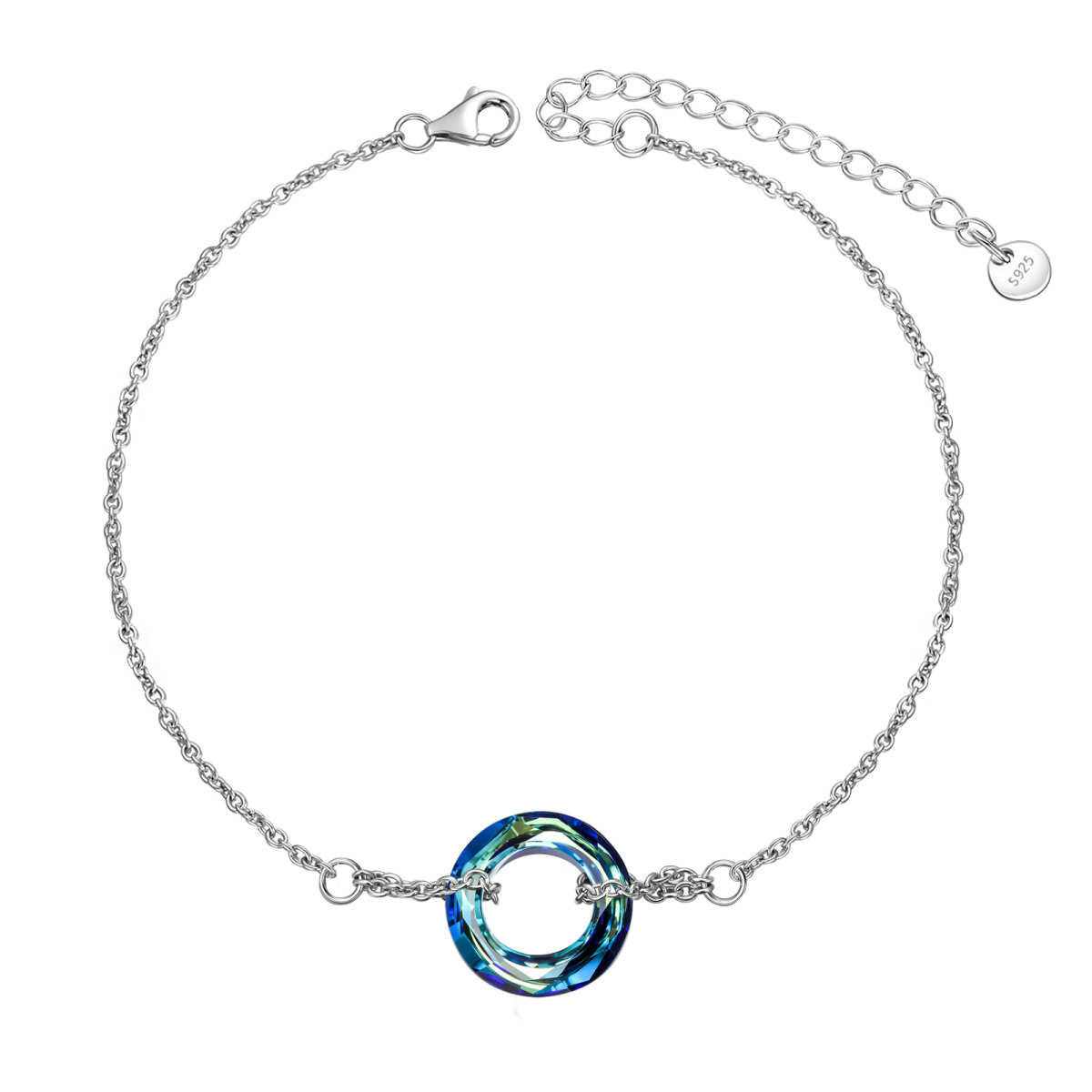 Sterling Silver Circular Shaped Crystal Round Single Layer Anklet-1