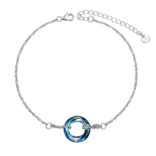 Sterling Silver Round Crystal Single Layer Anklet