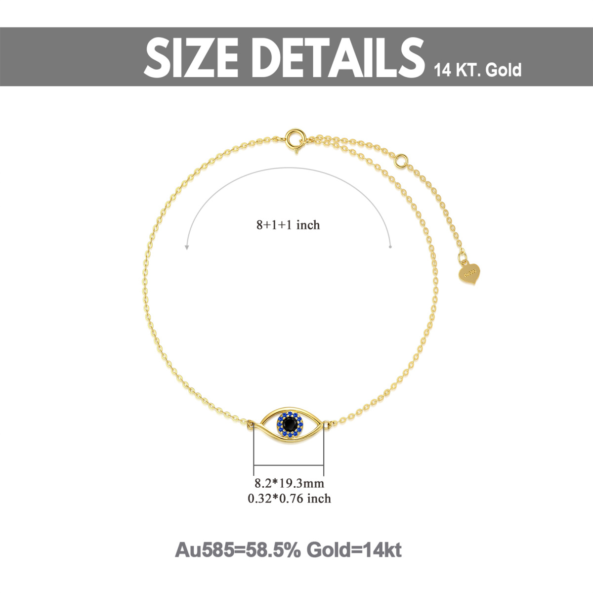 14K Gold Cubic Zirconia Evil Eye Single Layer Anklet-5