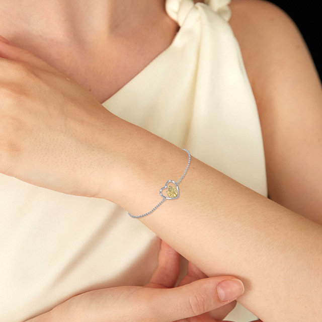 Bracelet en argent sterling bicolore avec pendentif en forme de coeur et de soeur en zirco-1